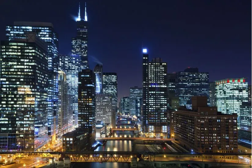 The Loop and the river at night, Chicago