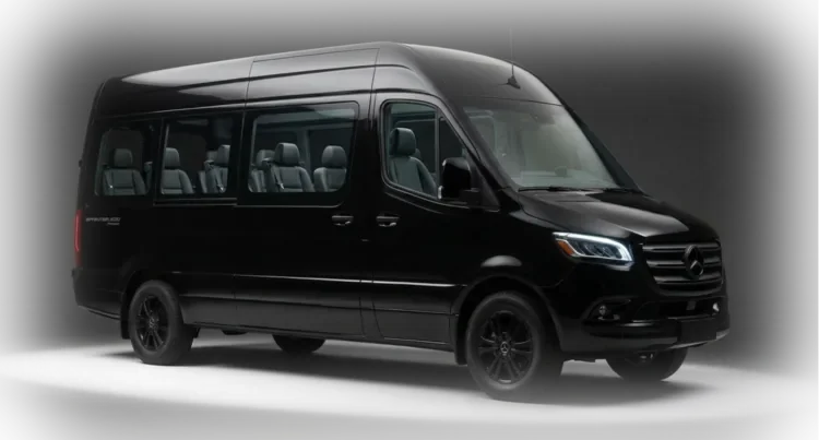 Black Mercedes-Benz Sprinter chauffeured vehicle